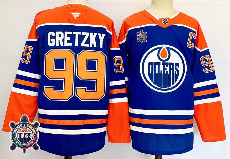 Men Edmonton Oilers #99 Gretzky Blue Fanatics 2025 NHL Jersey style 3